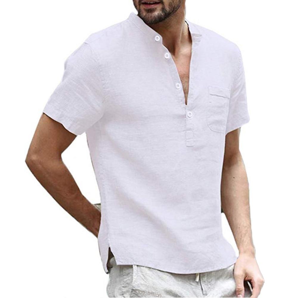Verano Nuevo Camiseta de Manga Corta para Hombre Algodón y Lino Led Casual Camiseta de Hombre Camisa Masculina Transpirable