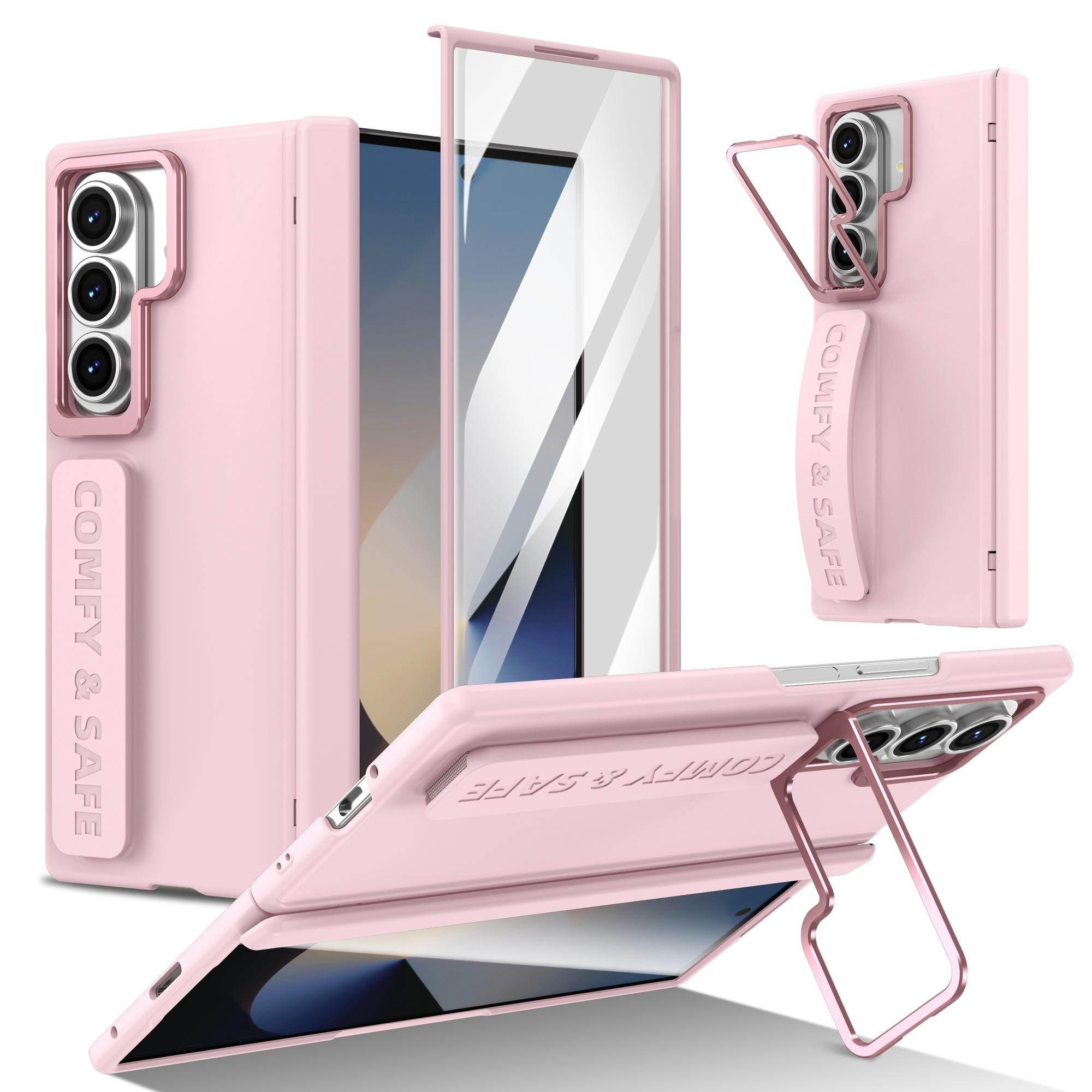 

Деловой Браслет Магнитный Чехол для Телефона Для Samsung Z Fold 7 6 5 4 3 Защитное Стекло Поворотная Подставка Защитная Крышка для Шарнира Galaxy Z Fold7 розовый