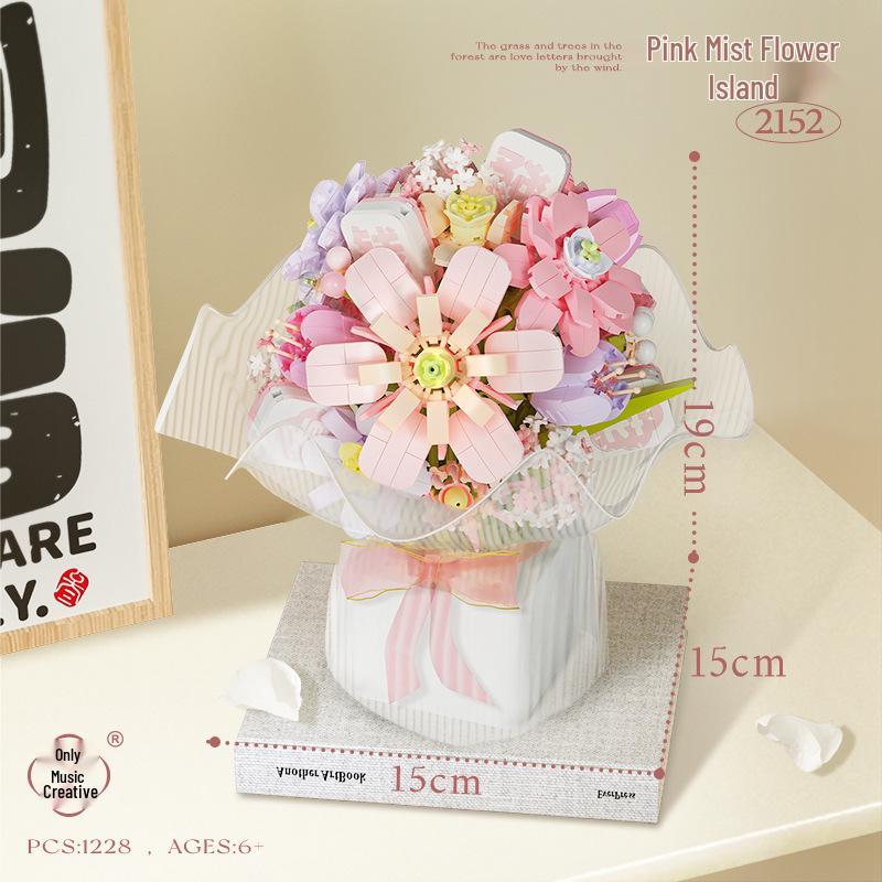 Wei Le Creation Pink Mist Flower Island Building Blocks - Eternal Flower Gift for Girlfriend