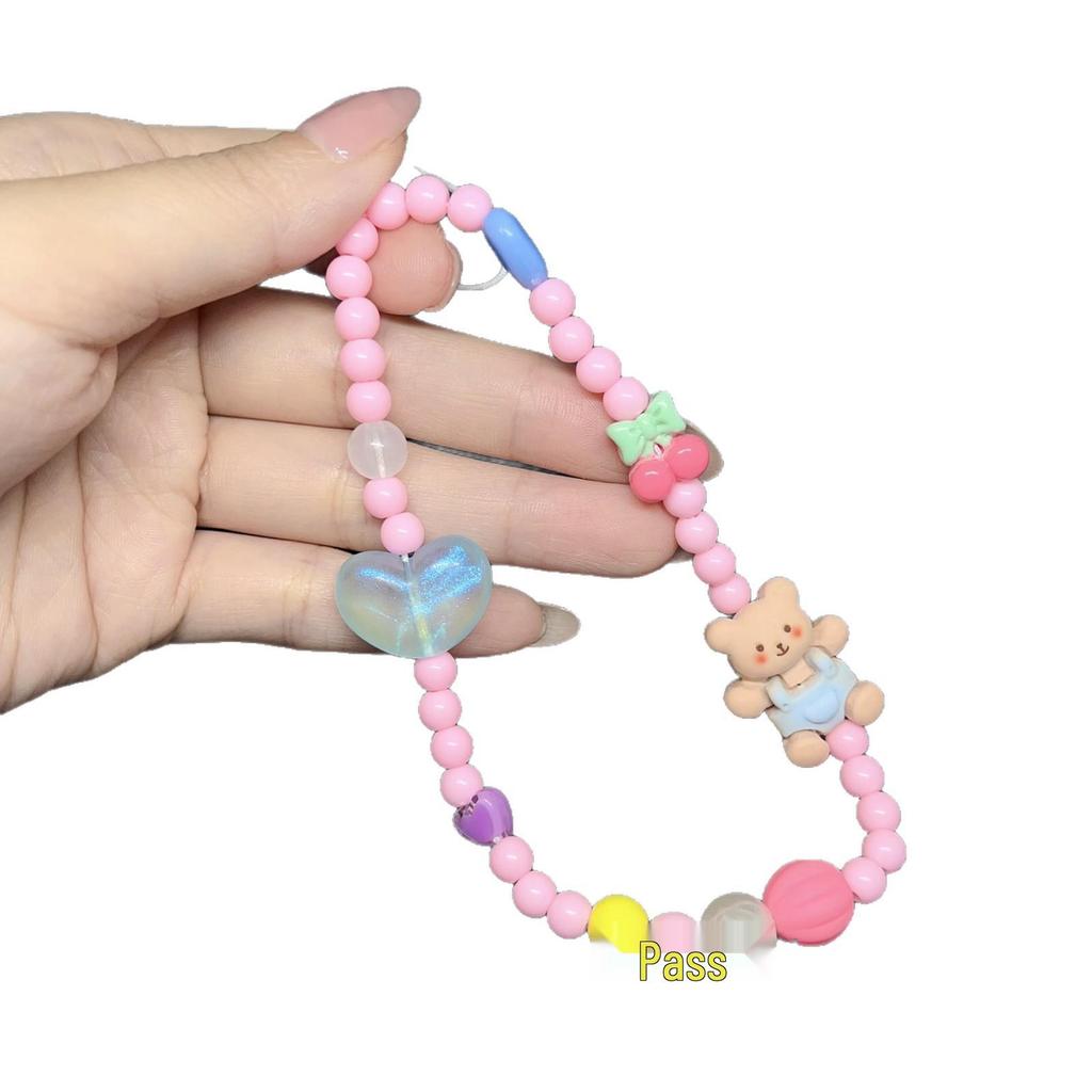 Little Bear Heart Pink Pearl Bracelet - Women's Fashionable Handbag & Phone Lanyard Ornament