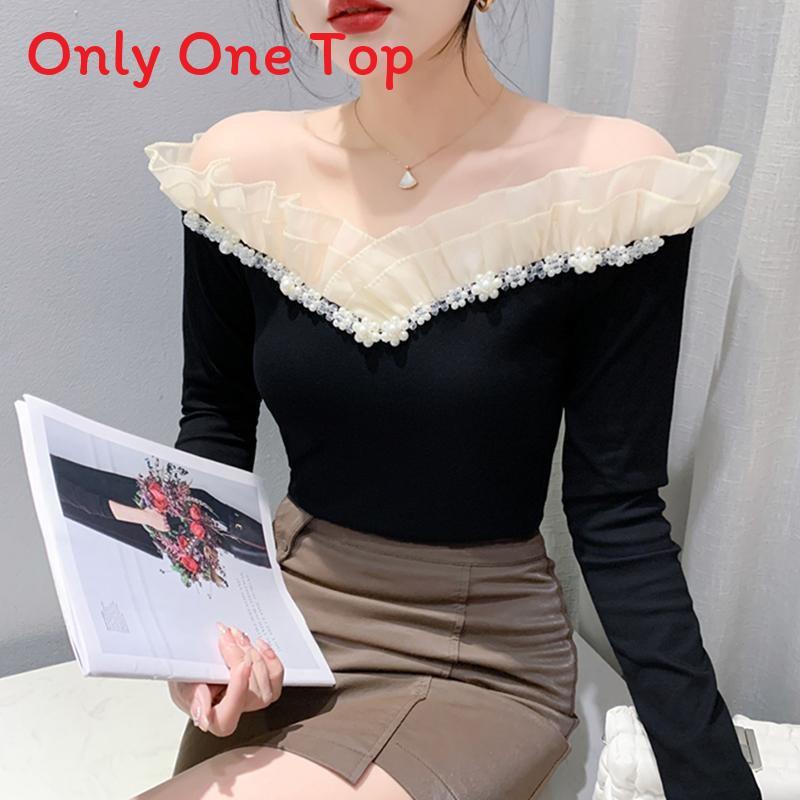 Fabric Long Sleeve Off Shoulder Top For Elegant Office Wear