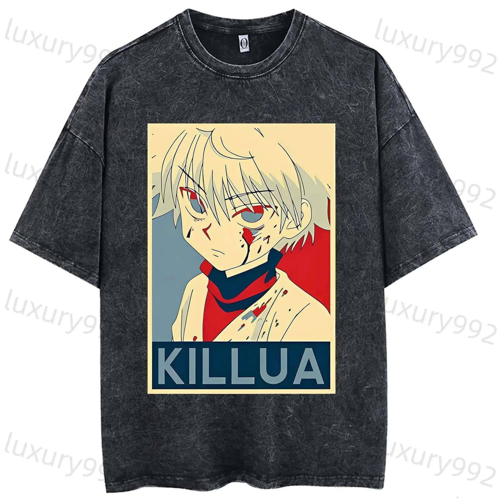Anime HUNTERxHUNTER Acid Wash T Shirt 100% Cotton Vintage Manga Short Sleeves Tops Oversized Hip Hop Streetwear Fashion Men Tees ca85 S разноцветный