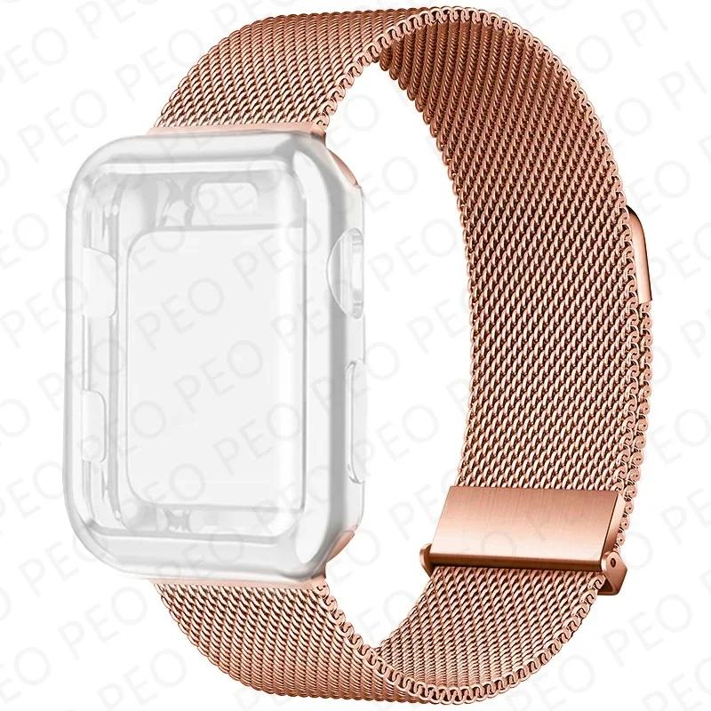 Case+Milanese Loop For Apple Watch Band 44mm 38mm-42mm-40mm Metal Magnetic bands iwatch Series 9 8 7 6 5 4 3 SE 45mm 41mm Strap