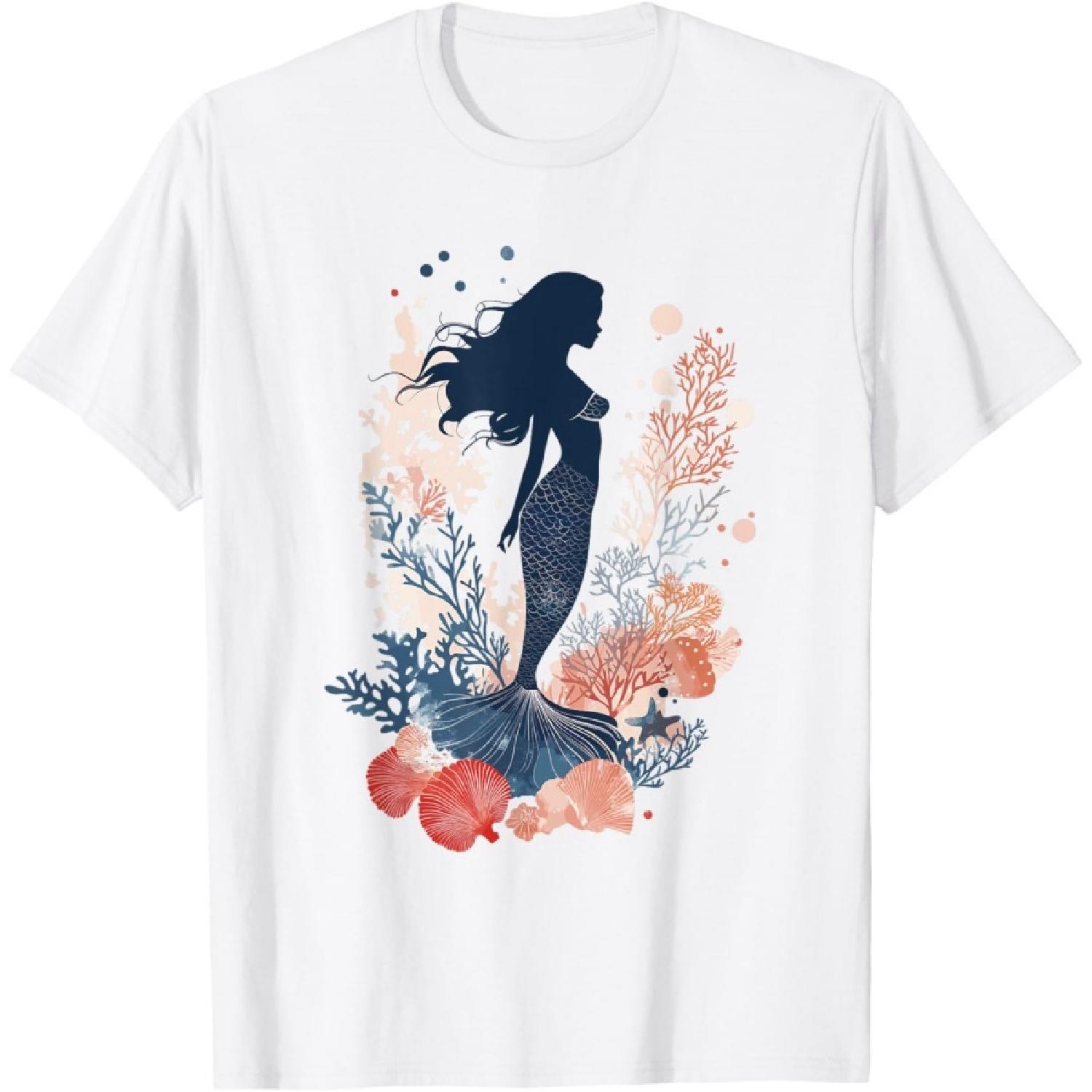 Русалка с Кораллами - Фэнтези Подводный Мир Футболка XXXXXL белый