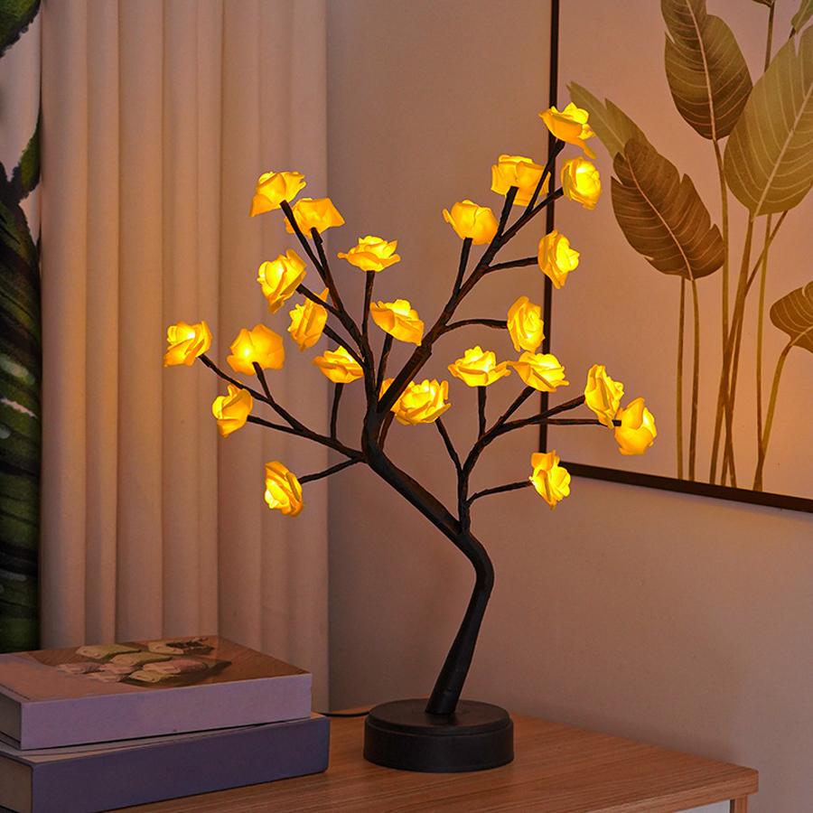 LED Rose Tree Lamp Holiday Desktop Gift Decorative Lamp Small Desk Lamp Night Light