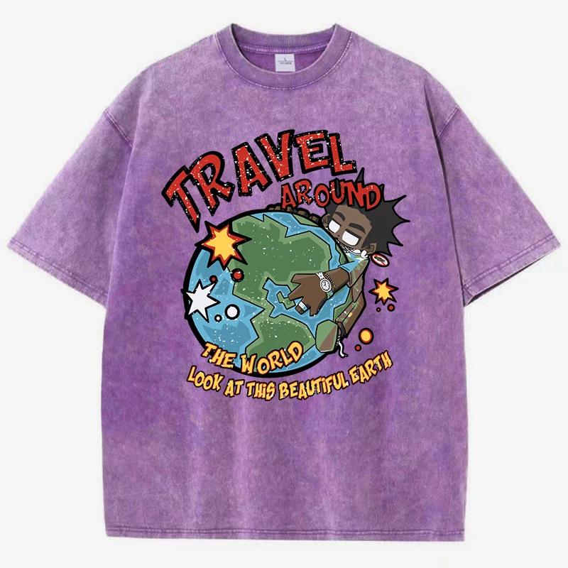 Summer World Tour T-shirt Men's and Women's Water Wash Vintage T-shirt Breathable Casual Comfortable Top Clothing