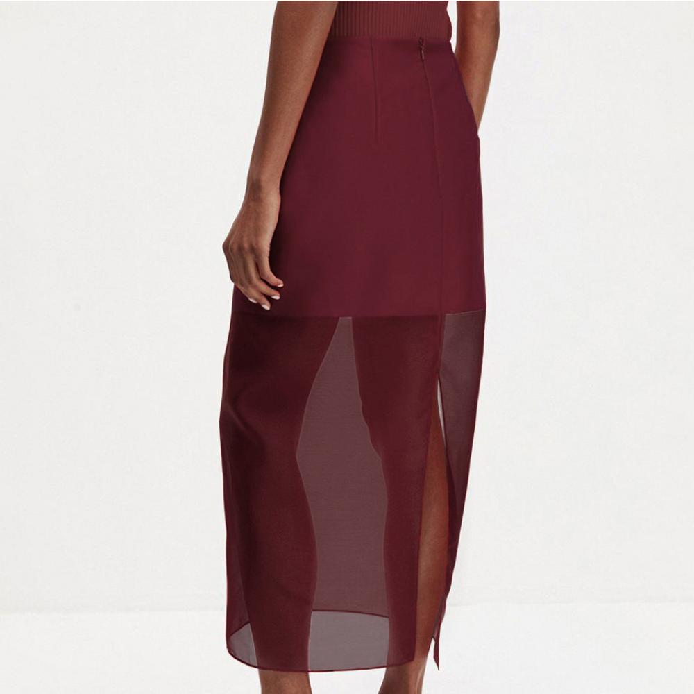 Grensoverschrijdend Nieuwe Mode Veelzijdige Zwarte Mesh Rok Dames Dubbellaags Design Perspectief Hoge Taille Split Heupomwikkelrok