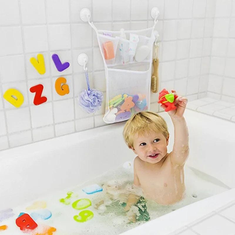 Baby-Bade-Spielzeug Doppellagige Weiße Aufbewahrungstasche, Baby-Hautpflege-Spielzeug-Aufbewahrungs-Netzbeutel mit Starker Saugnapf