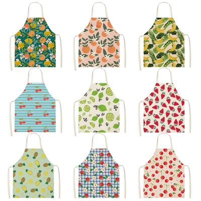 Delantal de Algodón Lino Frutas Cereza Naranja Limón Estampado Cocina Mujer Cintura Delantal Horneado Cocina Casera Sin Mangas Delantal