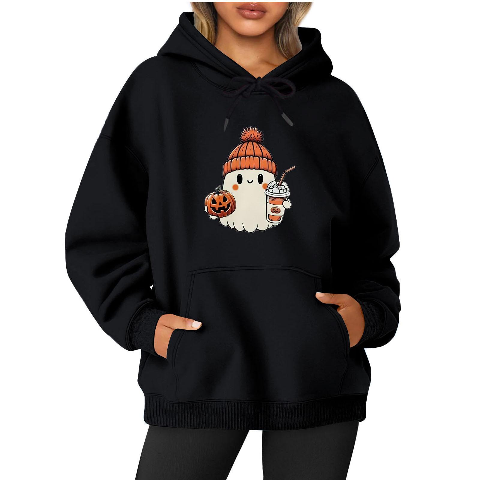 

Women s Long Sleeve Printed Top Solid Color Hoodie L