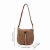 Pu Leather Weave Straw Crossbody Bag Wood Bead Tassels Beach Bag Fashion Raffia Bag  Shopping