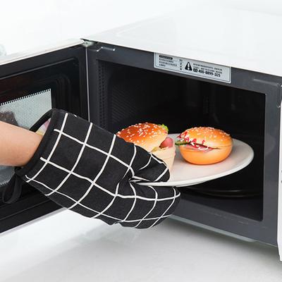 1 Stück karierte Küchenhandschuhe aus Baumwolle und Leinen, dick und hitzebeständig, Mikrowellenofen-Backhandschuhe, hitzebeständig