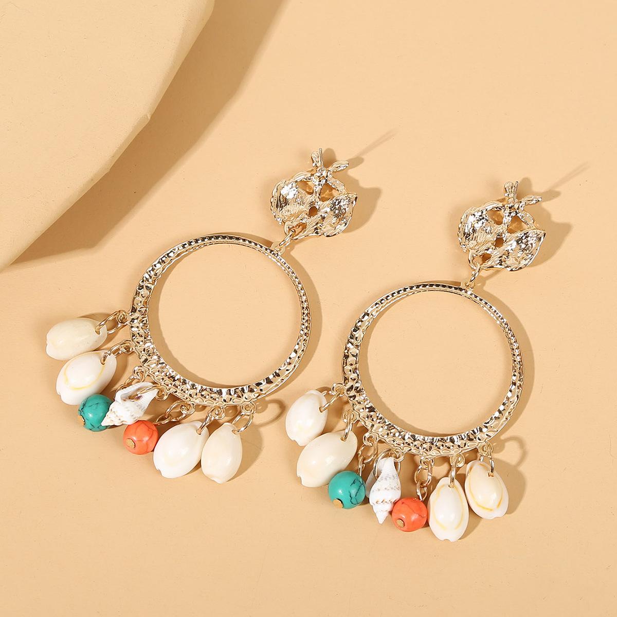 Богемные Модные Аксессуары Персонализированные Ракушечные Серьги Серьги с Кисточками Круглые Аксессуары Женские Серьги-Гвоздики Аксессуары