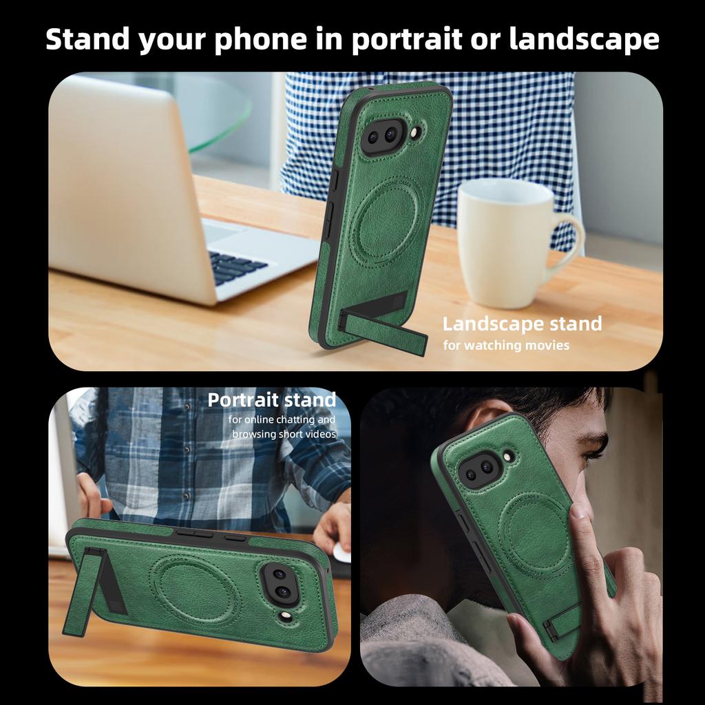 For Google Pixel 9a Magnetic Case Kickstand Leather Phone Back Cover