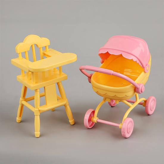 Mini Doll Stroller And High Chair Set for Dolls Realistic Baby Toy Stroller Lightweight Portable ABS Plastic Doll Accessories for Kids Imaginative