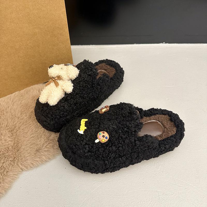 Popular Fashion Bow Mao Mao Shoes Outer Wear 2025 Autumn and Winter New One-pedal Doudou Shoes Velvet Cotton Slippers