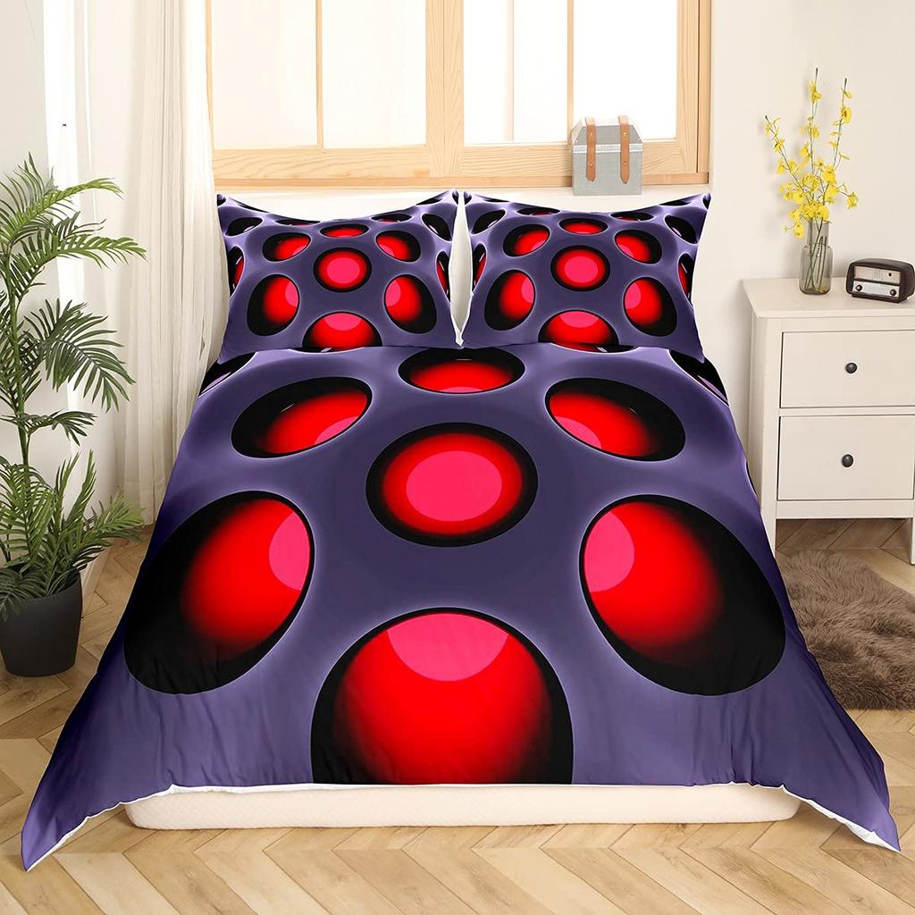 Cyan Red Geometric Patterns Printed Duvet Cover Bedding Stereoscopic Dense Hole Queen Size Duvet Cover Bedroom Decoration Women