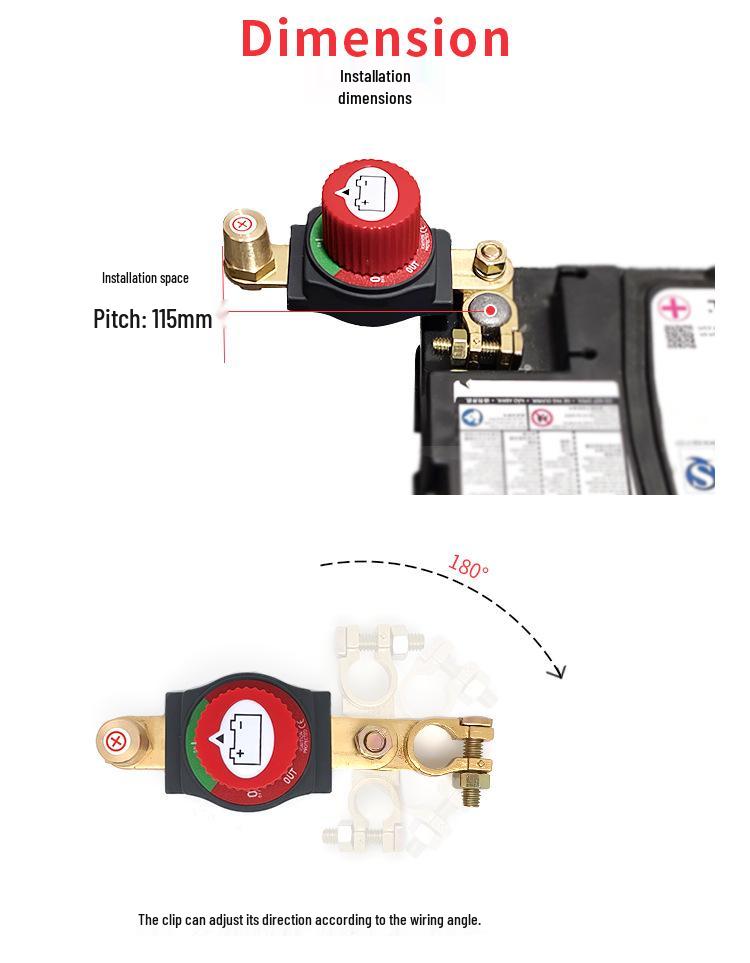 High-Current Brass Battery Terminal with Integrated Disconnect Switch and Detachable Knob for Car Modification