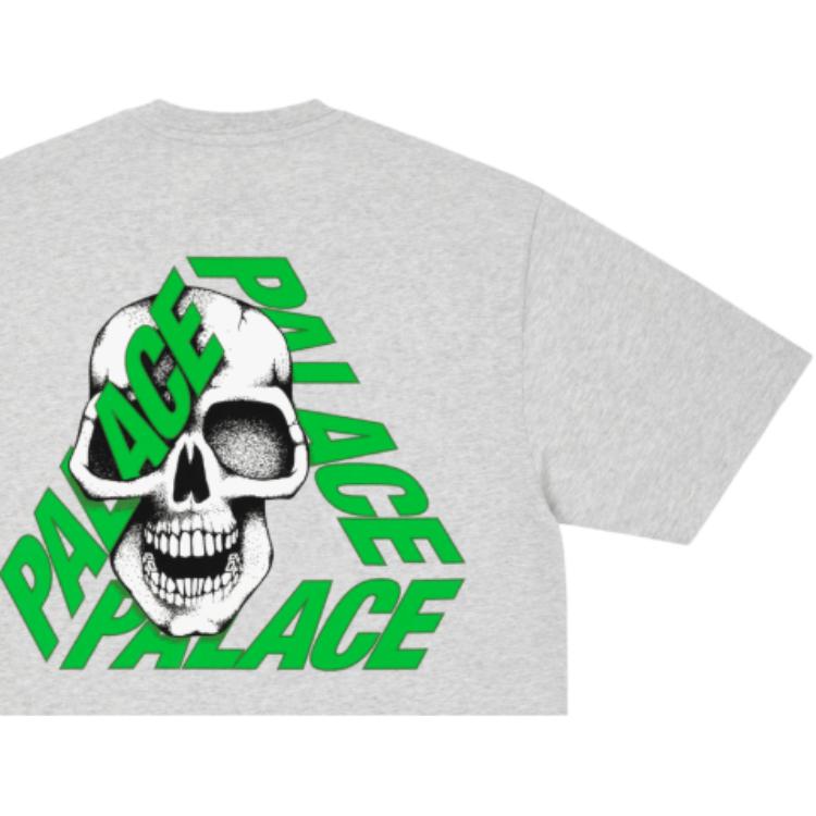 Palace P3 Skull T-Shirt Grey Marl Unisex Tops P28TS144