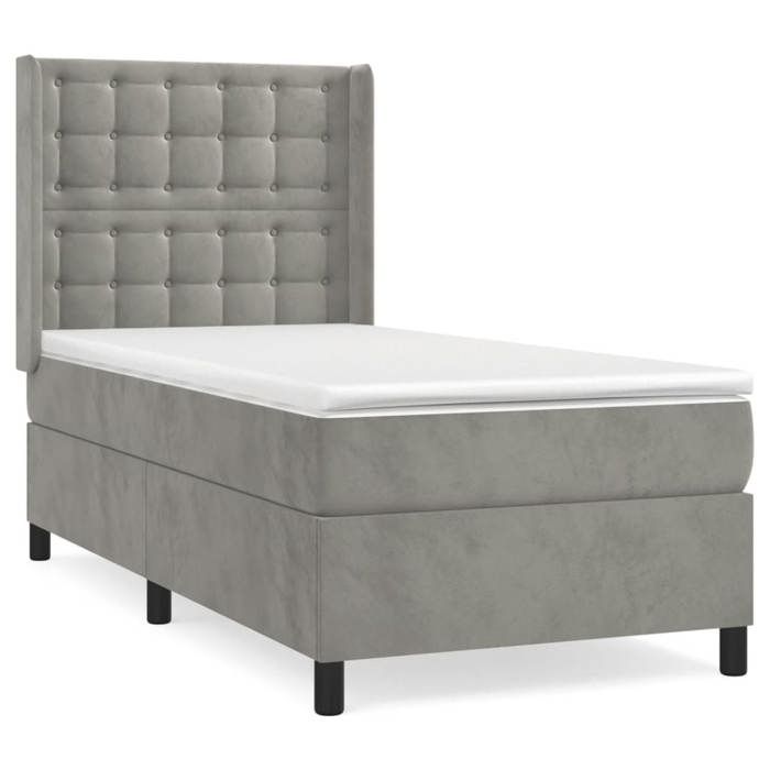 VidaXL Lit à sommier tapissier et matelas Gris clair 90x190 cm Velours - Modèle 3132891