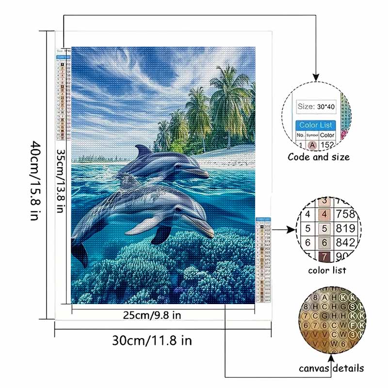 New Arrival 5D DIY Full Circle Diamond Painting "Dolphin" Embroidery Cross Stitch Home Decor Gift