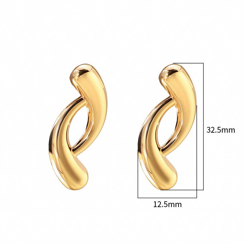 Hot Selling 18K Gold Plated Stainless Steel Stud Earrings New Curved Design Trendy Geometric Pattern Personalised Wedding