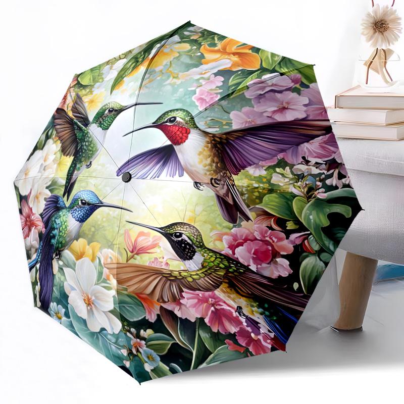 Hummingbirds Automatic Umbrella Folding Umbrella with 8 Ribs Weight for Outdoor Daily Use Elegant Women's Umbrella