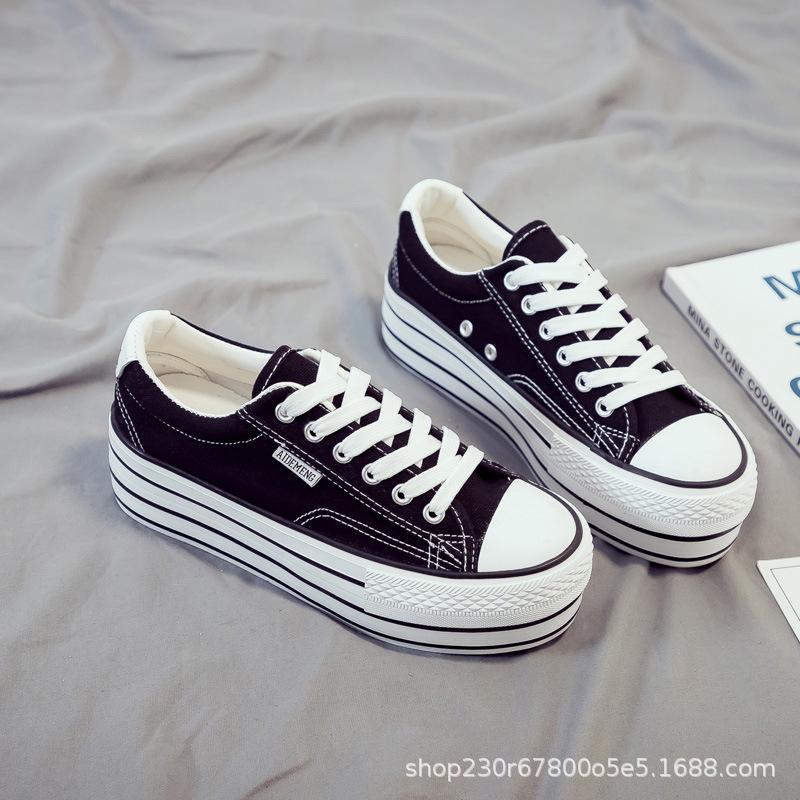 Women's Thick Soled Canvas Shoes Sponge Cake Heel Boosting Sports Shoes Casual Canvas Shoes Breathable Sports Shoes