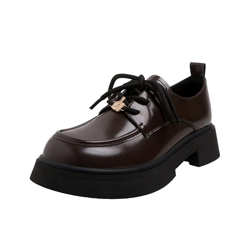 

Весенние новые маленькие кожаные туфли женские универсальные на шнуровке с ветром, металлическая пряжка, увеличивающие рост, одинарные туфли на платформе, кожаные лоферы 39