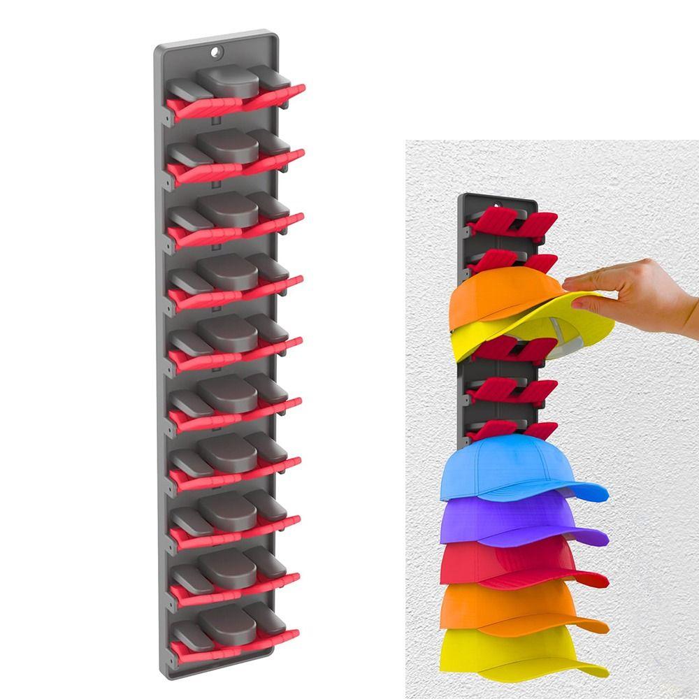 Built-In Spring Clips Hat Display Rack Strong Adhesive Space Saving Baseball Caps Organizer Holds 10 Caps Sturdy