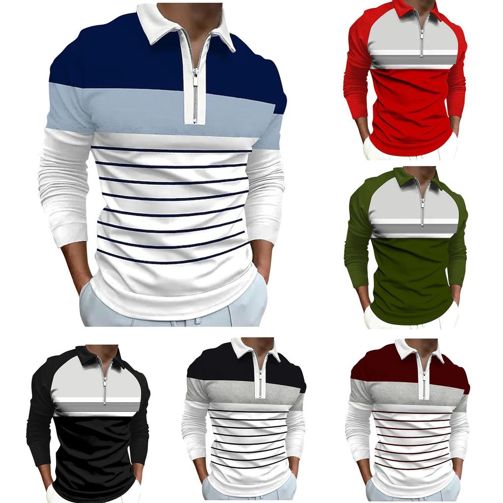 Men's Long Sleeve Shirts Golf Shirt Solid Color Contrast Outdoor Street Casual Fashion Zipper  Casual Slim Fit T-Shirt