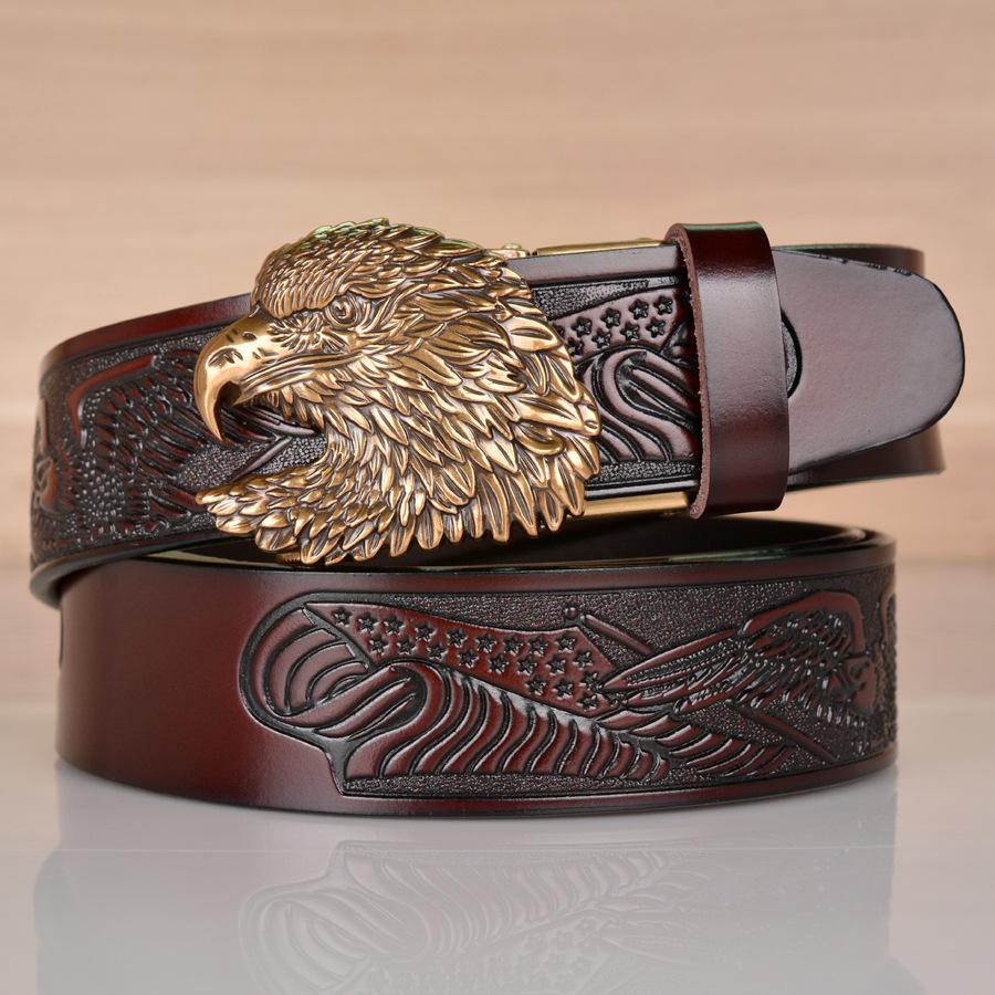 Eagle Embossed Cowhide Leather Belt with Automatic Buckle