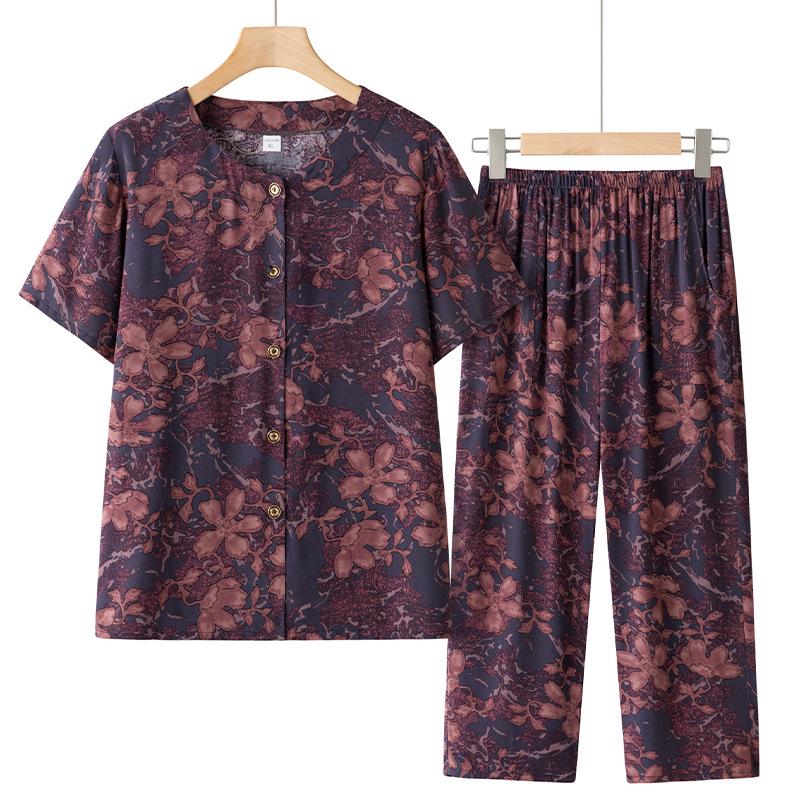 

2026 New Style Lightweight Summer Cardigan and Short-Sleeve Set for Middle-Aged and Elderly Women 5XL (130-140 lbs) кофейный