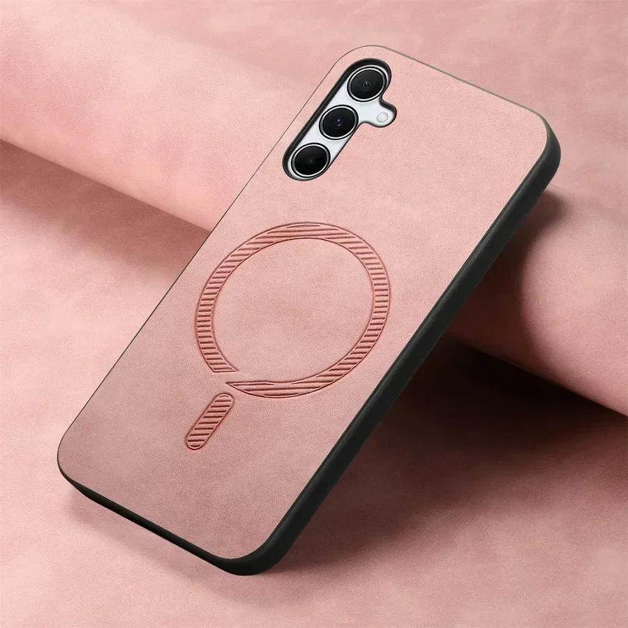 

Для Magsafe Матовый Кожаный Чехол для Samsung A56 A36 A16 A06 A05 A15 A25 A35 A55 A54 Защитный Чехол для Телефона с Магнитной Беспроводной Зарядкой for Samsung A55 розовый