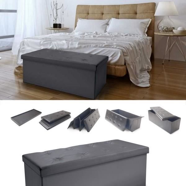 Bench with Foldable Storage Chest - Grey - 76 X 38 X 38 Cm