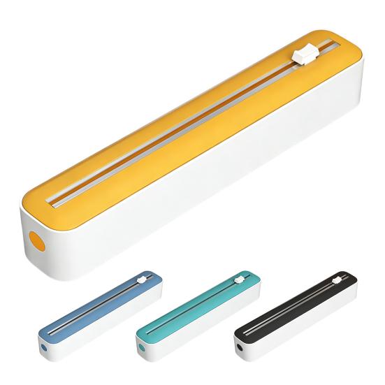 Wall Mounted Wrap Holder Plastic Dispenser with Slider Cutter, No-Drill Mount Magnetic Cutter Tool Cling Film Refillable Food for Kitchen Universal