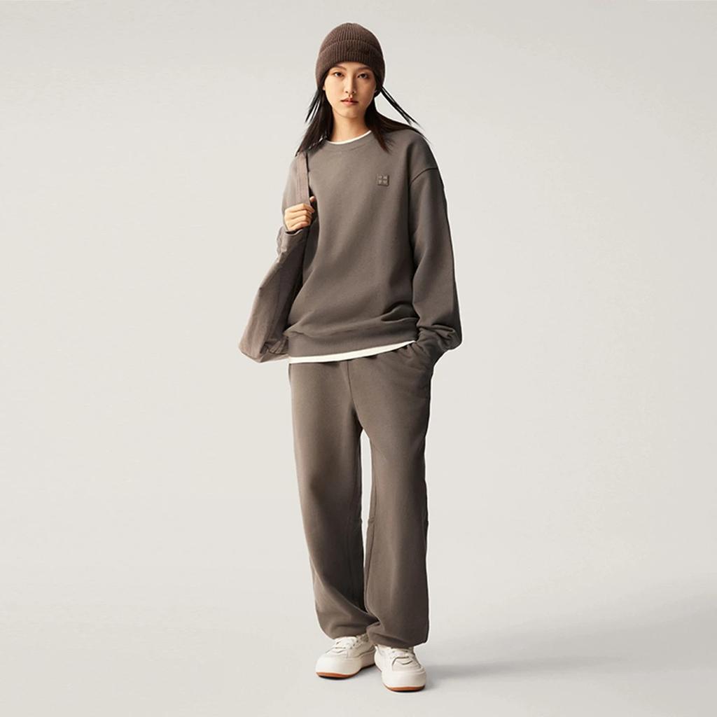 Li Ning Vital Series Solid Color Round Neck Comfortable Breathable Versatile Casual Loose Sweatshirt Unisex Sweatshirt Chocolate-Brown AWDUB29-2