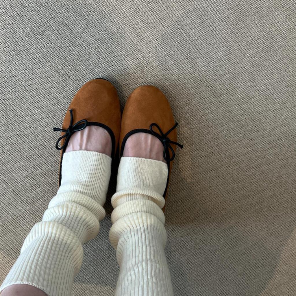 Sheepskin version~ French bow silver ballet shoes women's one-pedal grandma shoes round head light mouth flat-soled single shoes women