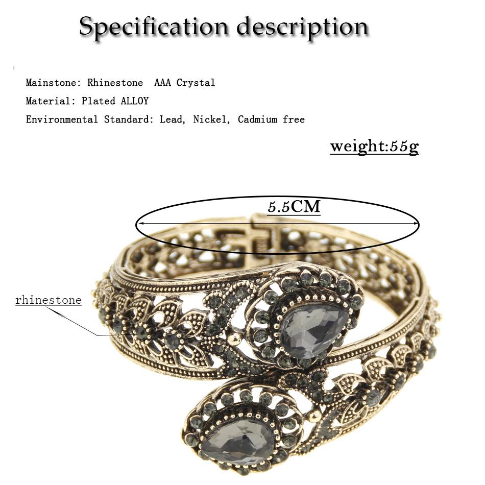 Sunspicems Elegancka Turecka Bransoletka Damska Szary Kryształ Bangle Bohemia Kolor Starego Złota Pusta Kwiatowa Biżuteria Indyjska Prezent dla Panny Młodej