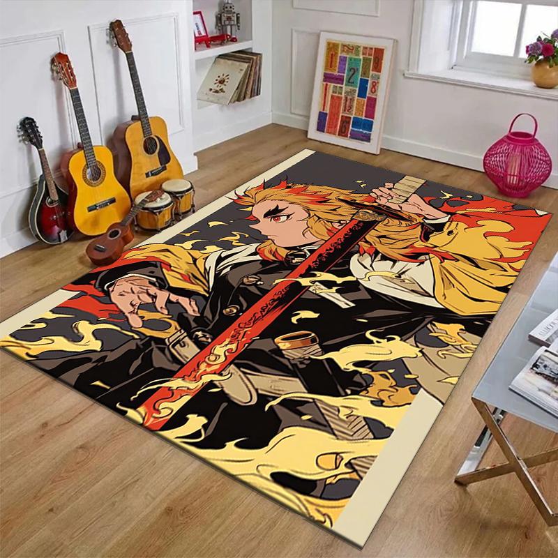 Rengoku Kyoujurou Polyester Carpet, Soft Indoor Mat for Office Chair, Living Room, Computer Desk - Decorative Home Office Rug Design