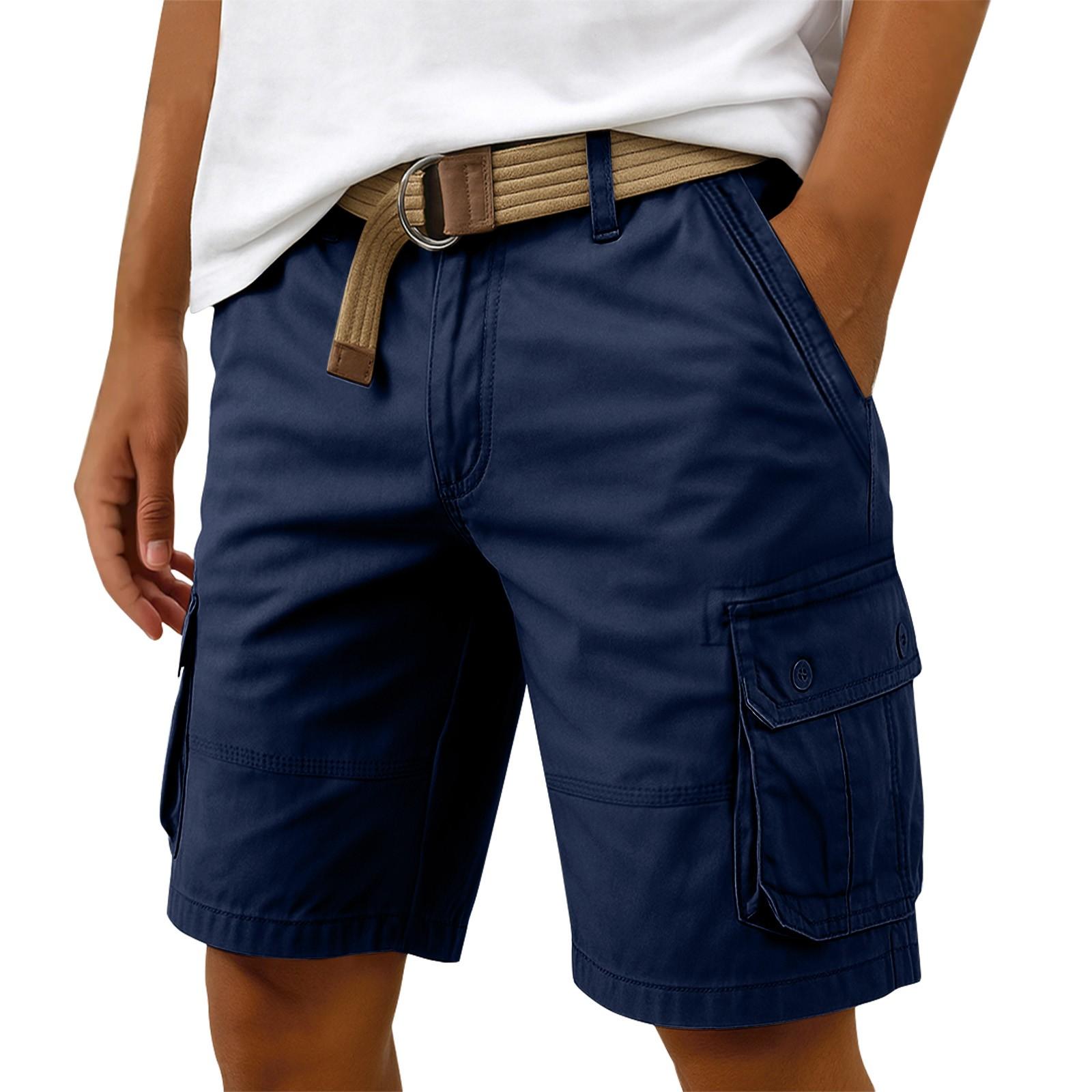 

Мужские летние шорты-карго с несколькими карманами. Мужские повседневные модные однотонные свободные шорты-карго. 38 тёмно-синий