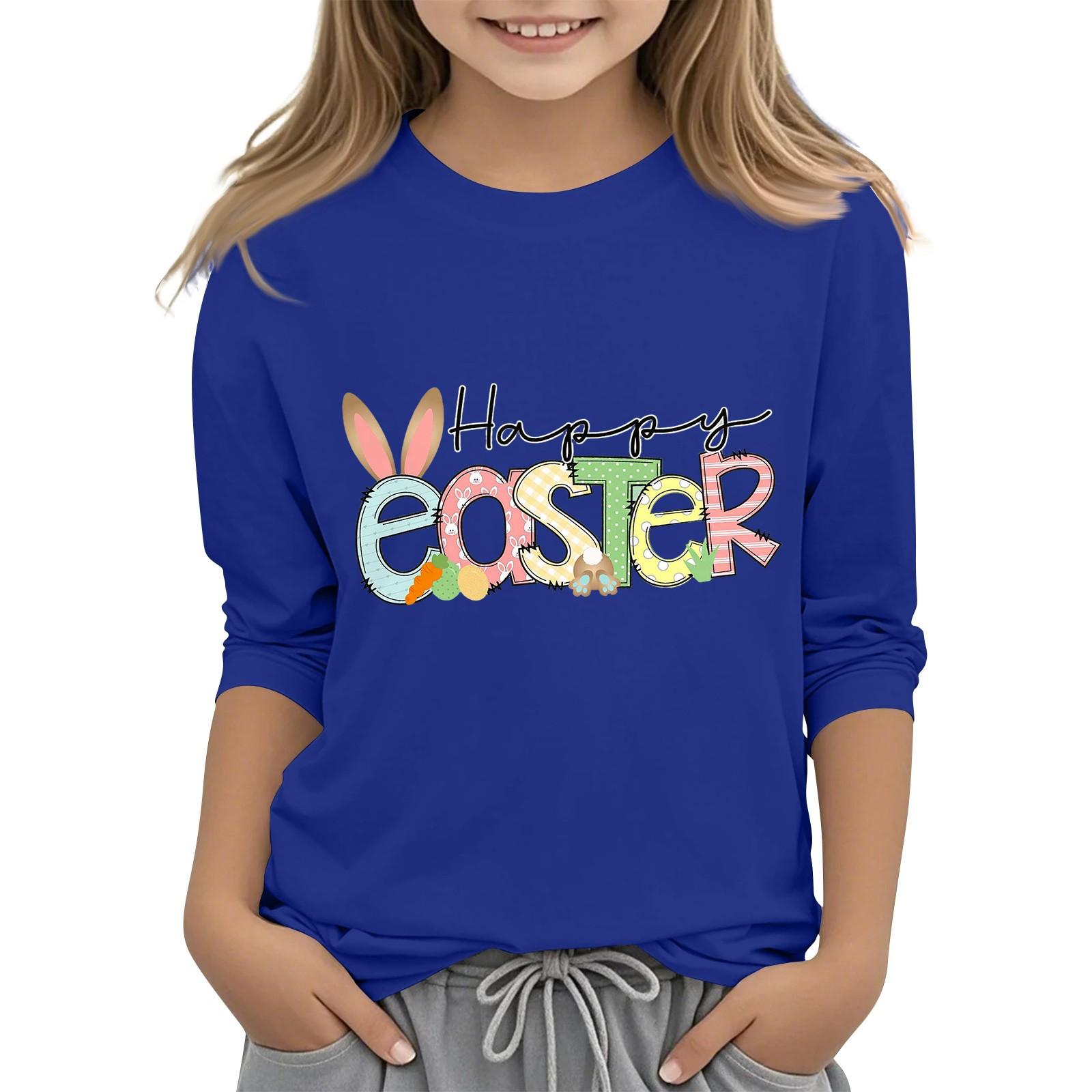 

Повседневная футболка с круглым вырезом и пасхальным принтом, с рукавами 7 точек для детей 140