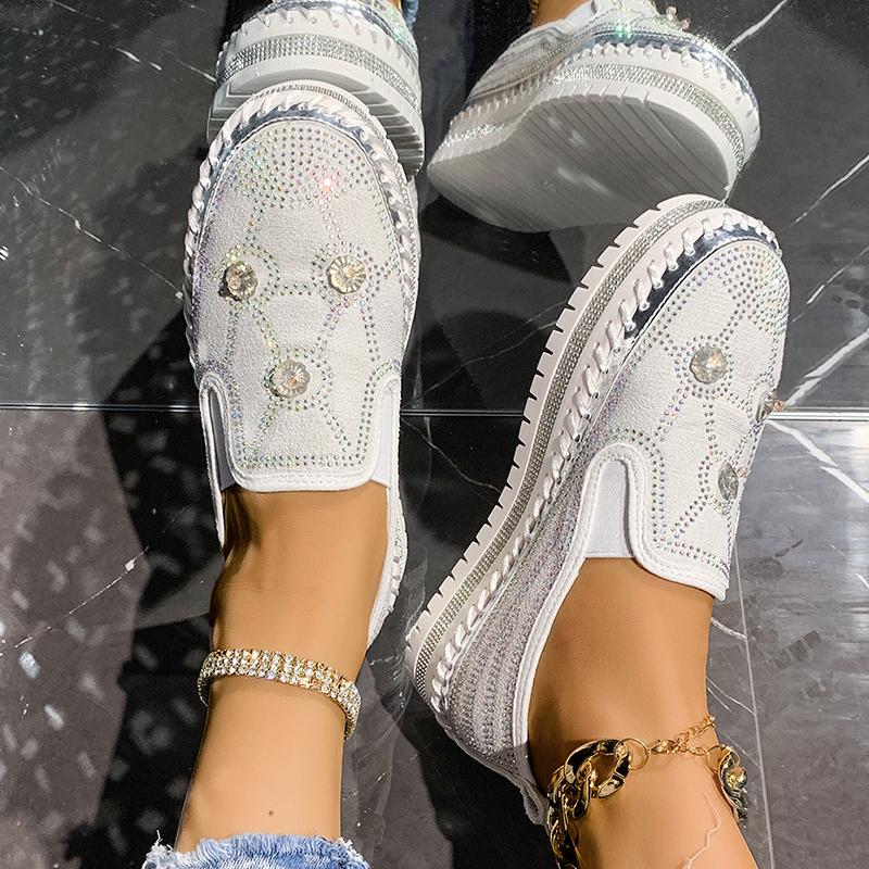 Fashion Large Shiny Crystal Decor Casual Shoes Woman Plus Size Thick Sole Non Slip Flats Mujer Women's Light Comfort Platform Loafers