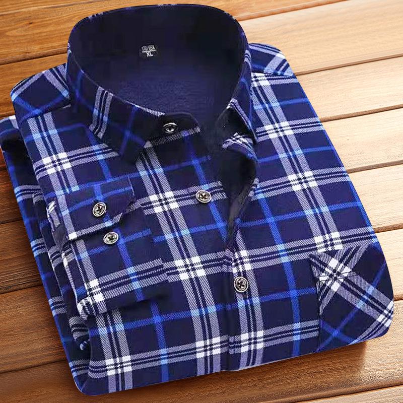 

Чоловіча тепла сорочка на флісовій підкладці Golden Shield для осені/зими - діловий одяг для чоловіків середнього та похилого віку L (90-118 jin)