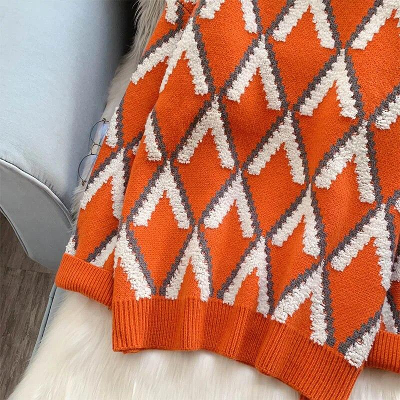 Módní Dámský Rolák Korejský Módní Zimní Pulovr Oversized Dlouhý rukáv Pletené svetry Lady Argyle