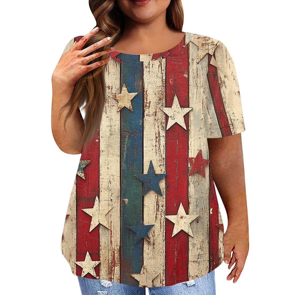 Women's Large Size T-Shirt Casual Tie-dye Round Neck Short Sleeve Top