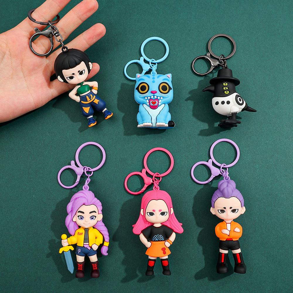 Devil Hunter Keychain Tiger Character Cute Harajuku Style Suitable KPOP PVC forChildren andFans forChristmas Lightweight Carry Portable Mini