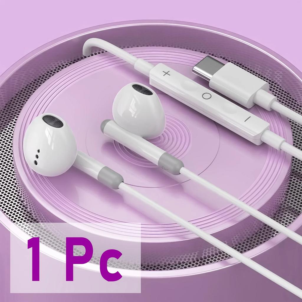 New Half In Ear Wired Earphones With Microphone 3.5mm/Type C For iPhone 16 15 Android Samsung S24 S23 Xiaomi 15 Gaming Headphone