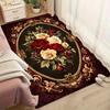 Vintage Floral Rug - Luxury Red & White Rose Design, Polyester Large Area Carpet for Entryway, Living Room & Bedroom
