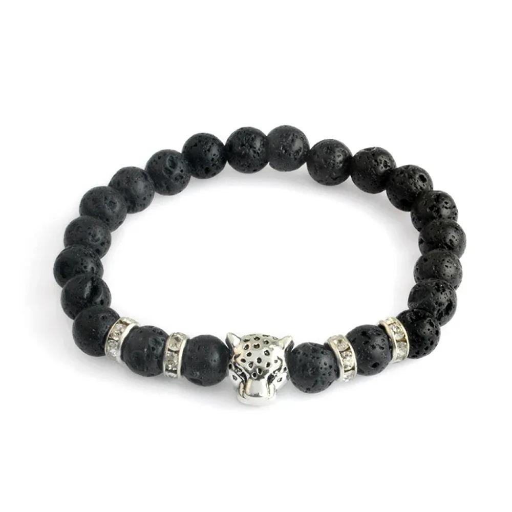 SUMENG Men Matte Black Onyx Tiger Leopard Beaded Bracelet Natural Stone Lucky Charm Strand Bracelet Fashion Jewelry Accessories
